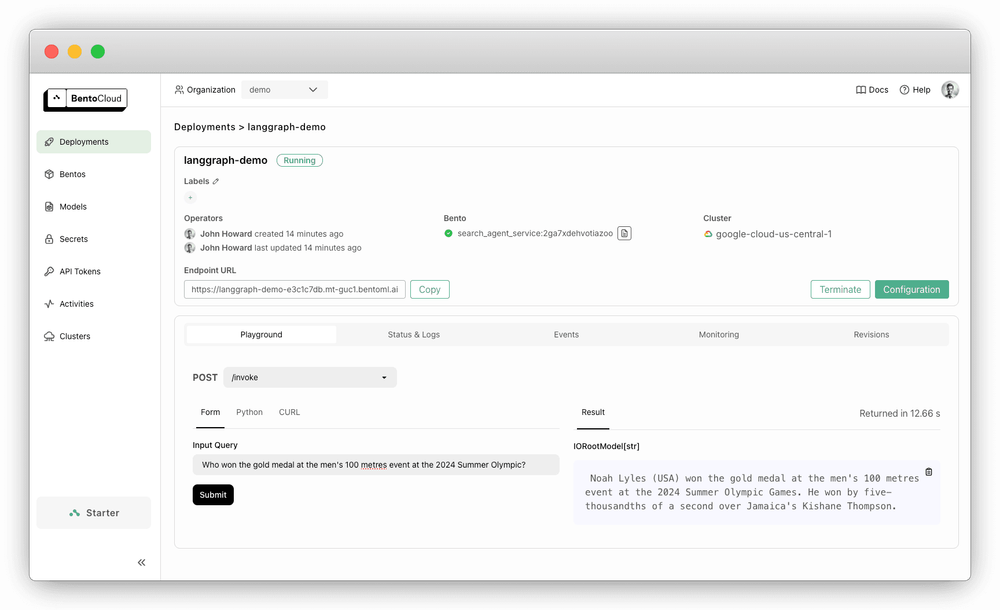 Deploying A LangGraph Agent Application with An Open-Source Model